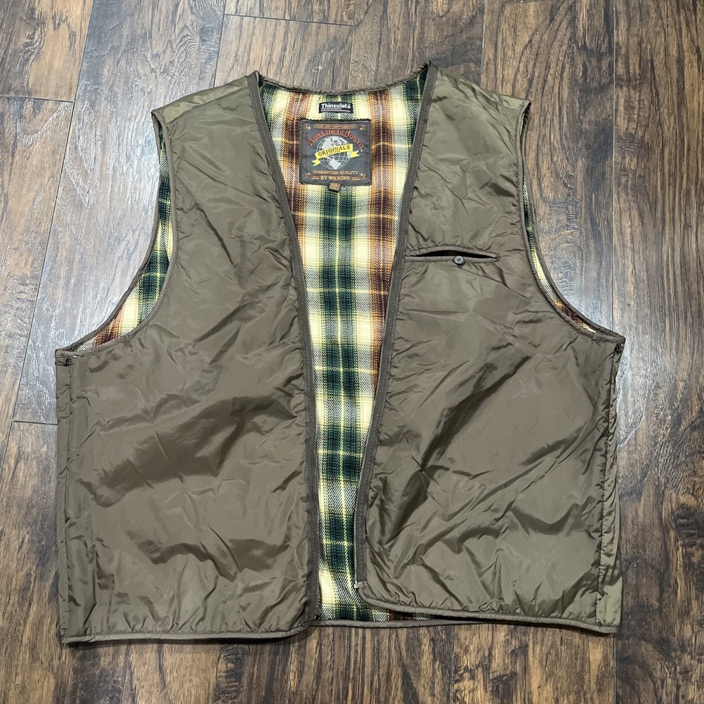 Wilsons Adventure Bound Vest Liner Mens‎ 2XLT Brown Plaid Lined 3M Thinsulate